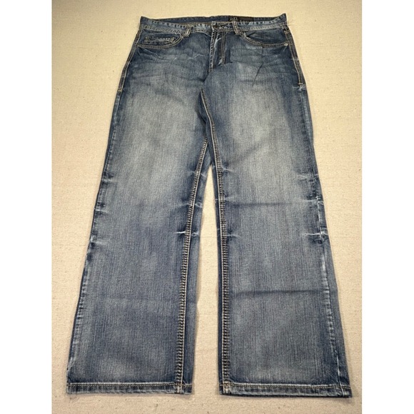 AXEL Men's 34 Treadwell Jeans Relaxed Straight Stretch Denim Embroidered Pocket - Picture 1 of 10